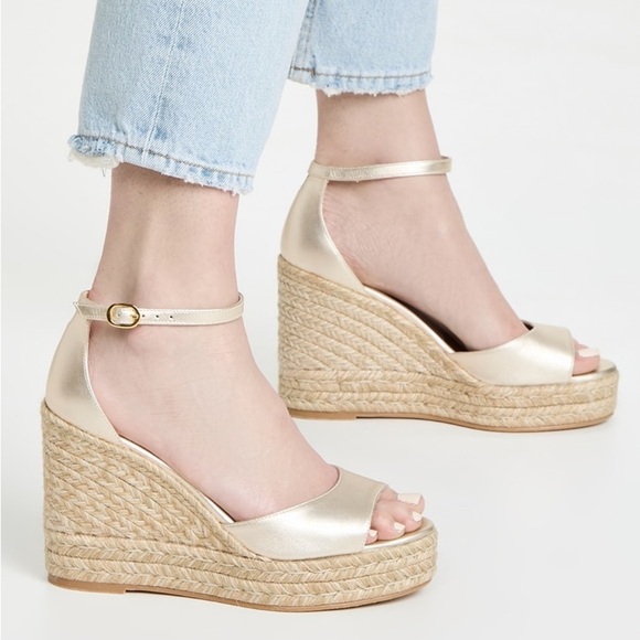 Stuart Weitzman Nudist Curve Espadrille Wedges in Gold Size 10 NWOT - Picture 3 of 12